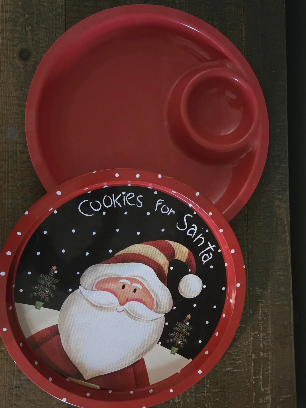 Cookies for Santa Christmas Serving Tray Red Holiday Milk & Cookie Plate Set